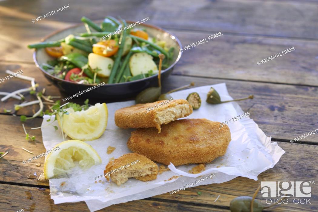 Stock Photo: Veggie schnitzel with a vegetable salad.