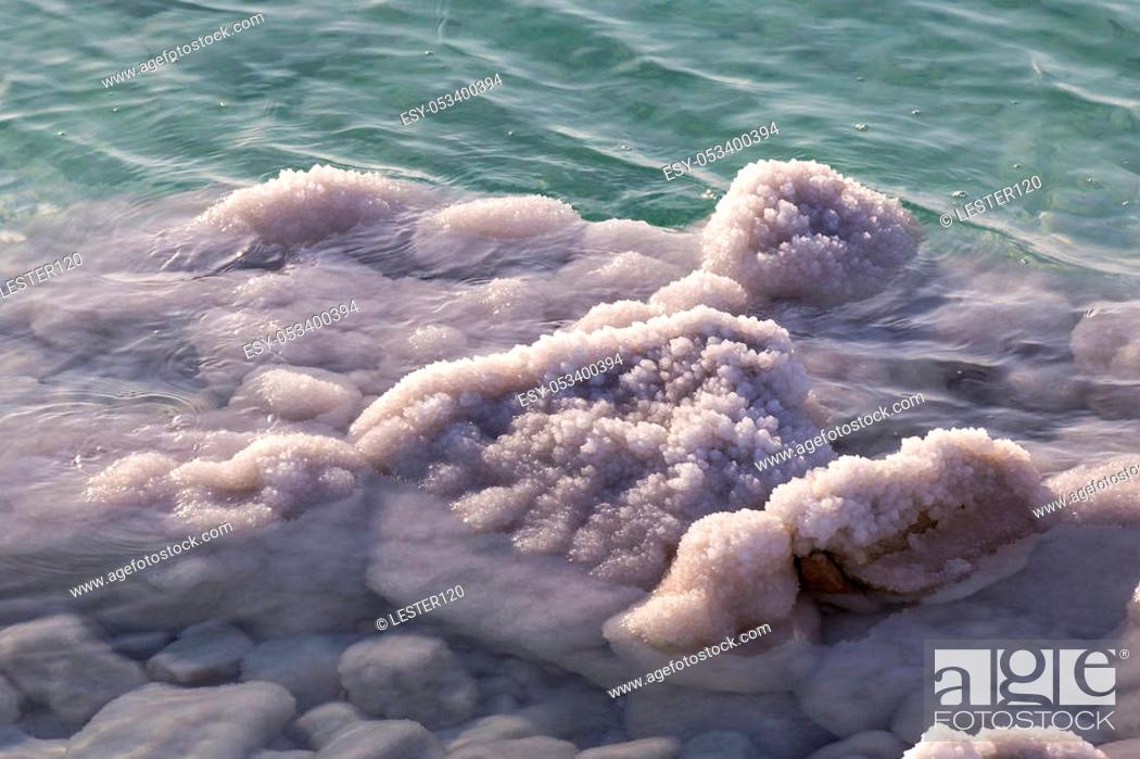 Stock Photo: Dead Sea salt deposits stones white crystals.