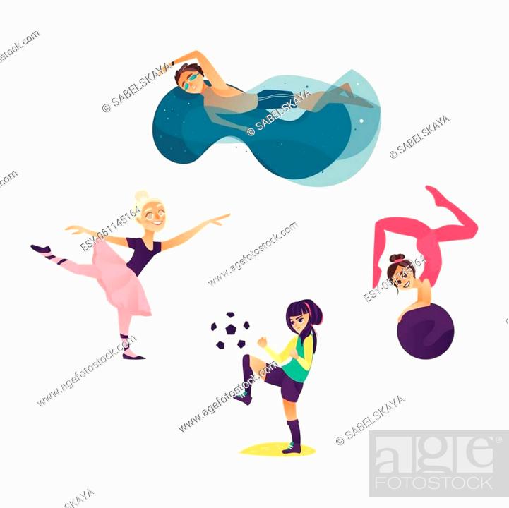vector cartoon kids doing sports set. Girl playing football, Stock Vector,  Vector And Low Budget Royalty Free Image. Pic. ESY-051145164 | agefotostock