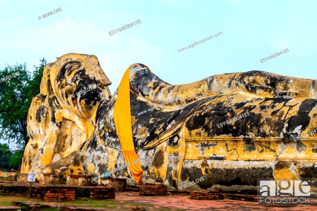Stock Photo: Reclining buddha at Wat Lokayasutharam in Ayutthaya, Thailand.