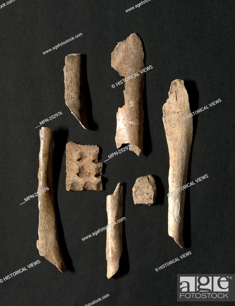 Stock Photo: Oracle Bones (76 total) - Shang dynasty (about 1600–1046 BC) - China - Origin: China, Date: 13 BC–11 BC, Medium: Segments of turtle plastrons and bones of oxen;.