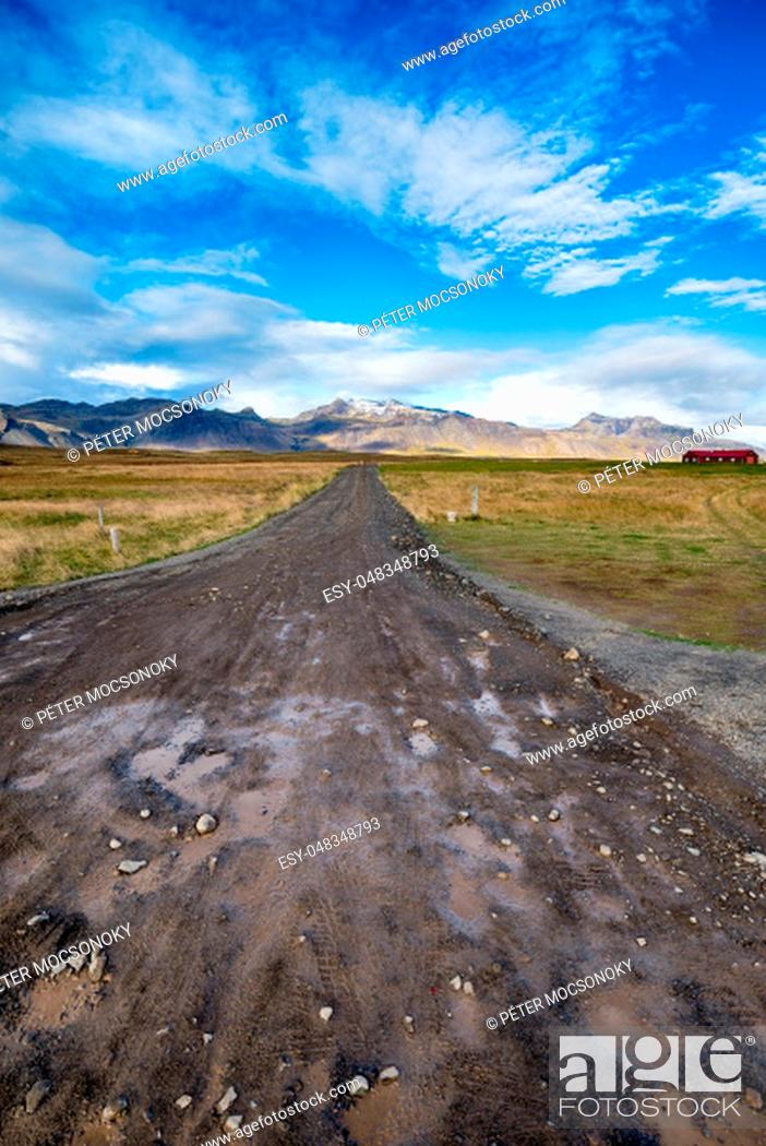 Stock Photo: Endless Dirt road in Iceland.