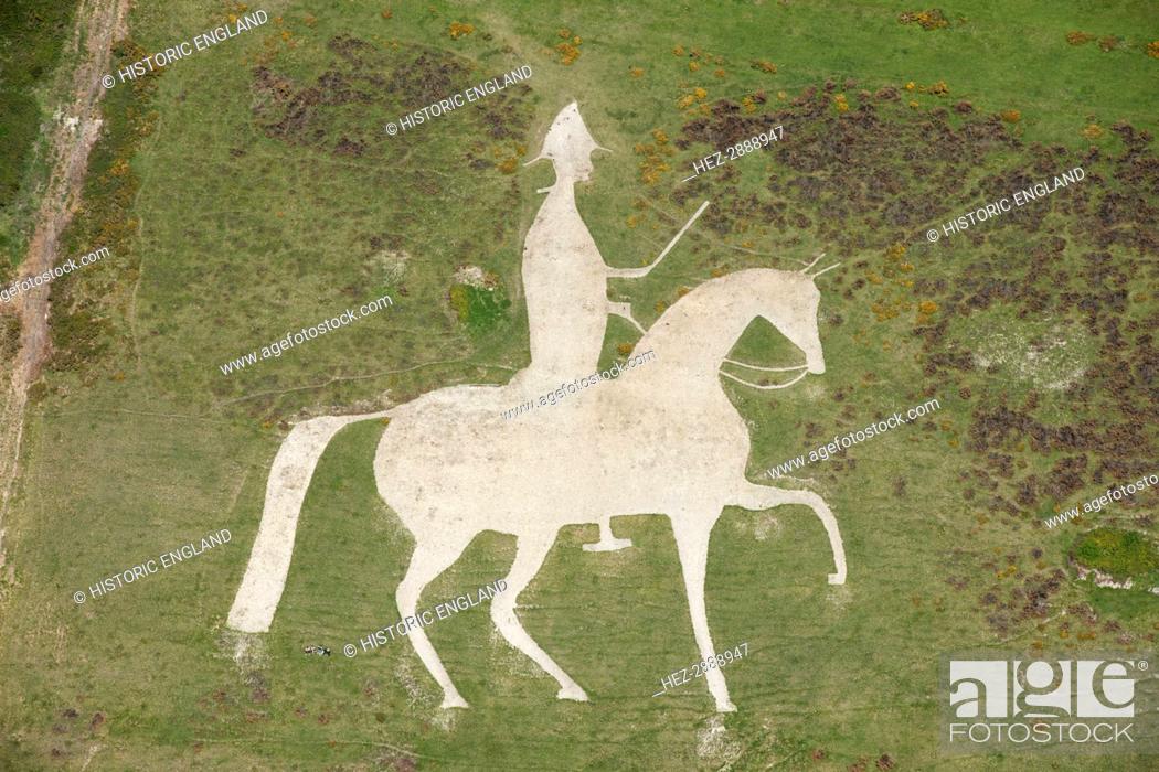 Stock Photo: Chalk cut hill figure of George III on horseback, White Horse Hill, near Osmington, Dorset, 2015. Creator: Damian Grady.
