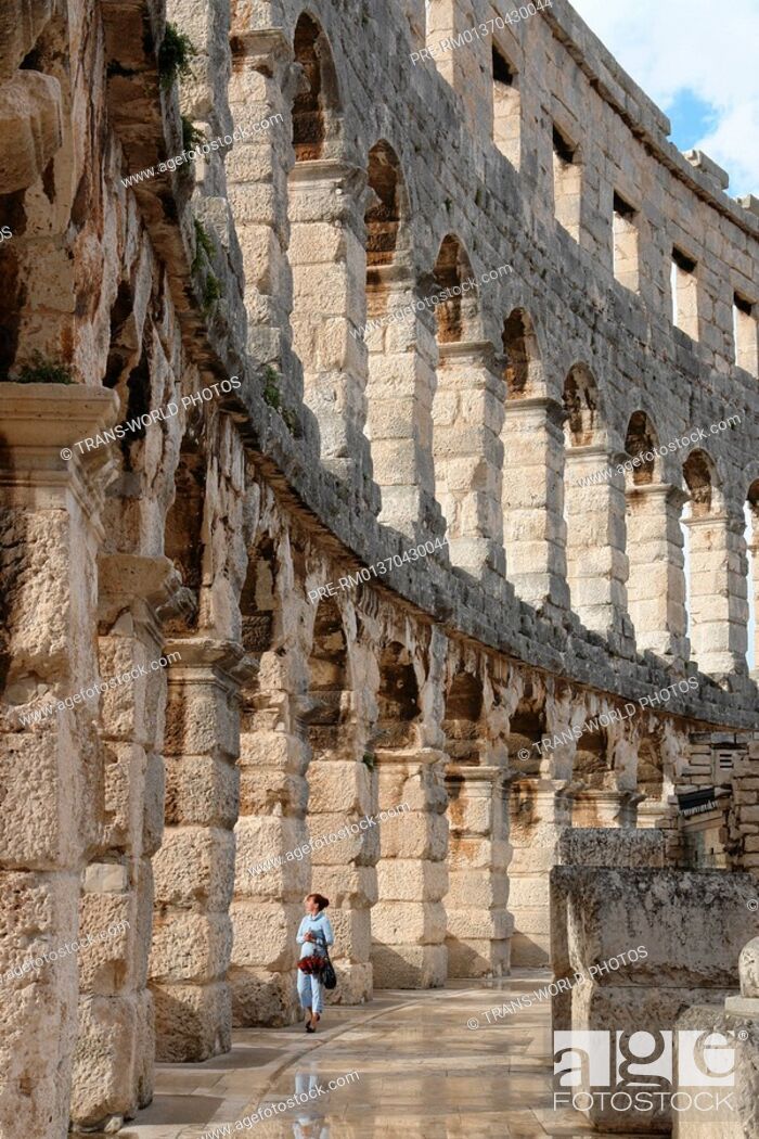 Stock Photo: CROATIA, Istra, Pula, Remains of Roman emperor Vespasians amphitheater ca. 70 AD.