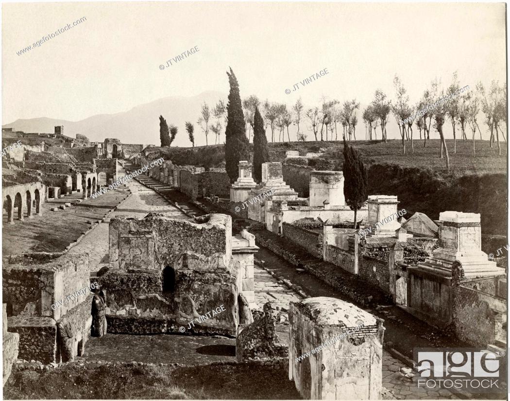Stock Photo: Ruins, Street of Tombs, Pompeii, Italy, Albumen Print, circa 1880.