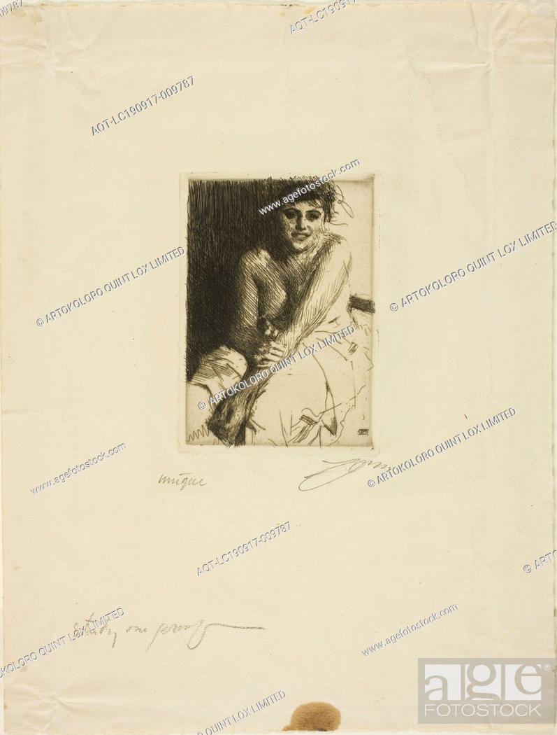 Stock Photo: Sitting Model, 1892, Anders Zorn, Swedish, 1860-1920, Sweden, Etching on ivory laid paper, 130 x 91 mm (image), 138 x 98 mm (plate), 358 x 273 mm (sheet).
