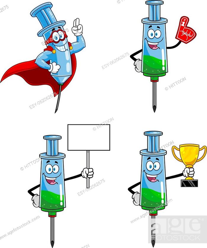 Syringe Vaccine Cartoon Character Series. Vector Collection Set Isolated On  White Background, Stock Vector, Vector And Low Budget Royalty Free Image.  Pic. ESY-062062675 | agefotostock