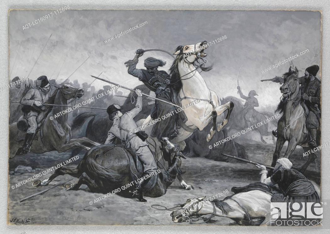 Stock Photo: Painting - 'Encounter Between Cossacks and Bashi-Bazouks', John Charlton RA & JD Watson, England, circa 1880, 'Encounter Between Cossacks and Bashi-Bazouks'.