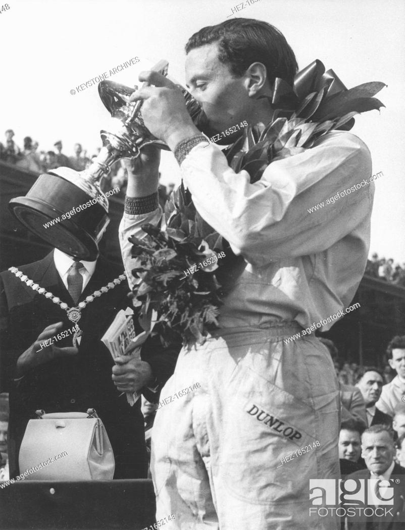 Stock Photo: A trophy of champagne for driver Jim Clark, winner of the Aintree 200 race, April 1962. Scottish Formula One racing driver Jim Clark (1936-1968) was killed in a.