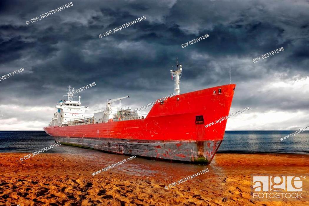 Stock Photo: Beached ship.