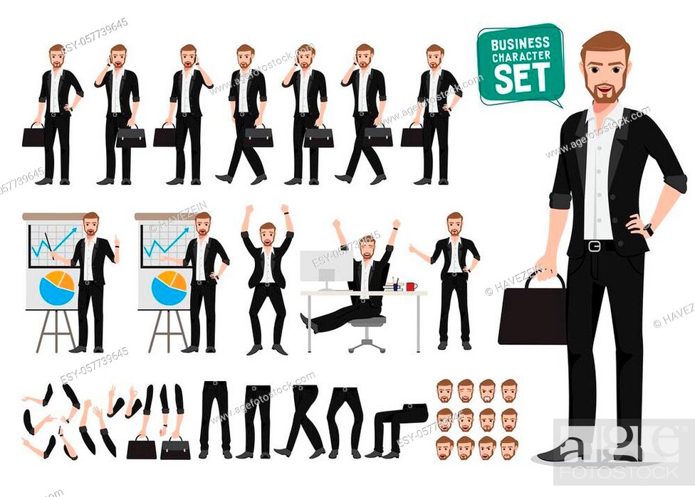 Business man vector character set. Male office person cartoon character  creation with different..., Stock Vector, Vector And Low Budget Royalty  Free Image. Pic. ESY-057739645 | agefotostock