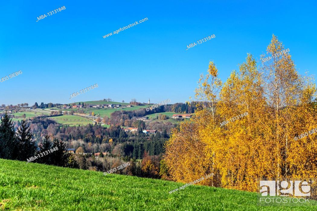 Stock Photo: Germany, Bavaria, Upper Bavaria, Oberland, Irschenberg, town view, view from Eckersberg.