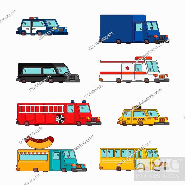 Car cartoon set. Fire engine and police car. ambulance and taxi, Stock  Vector, Vector And Low Budget Royalty Free Image. Pic. ESY-043800571 |  agefotostock