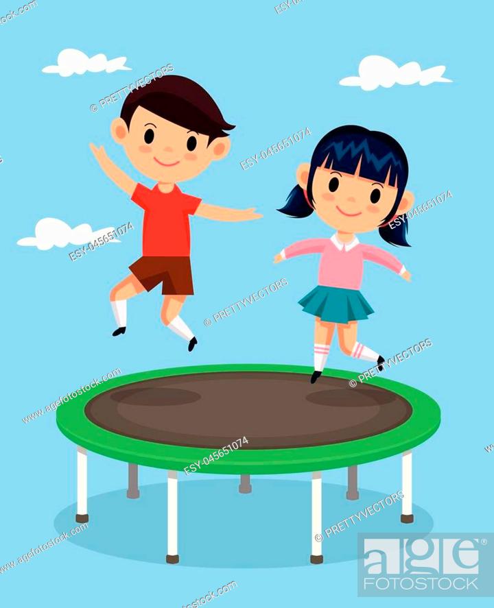 ik klaag elkaar Dierentuin Kids jumping on trampoline. Vector flat cartoon illustration, Stock Vector,  Vector And Low Budget Royalty Free Image. Pic. ESY-045651074 | agefotostock