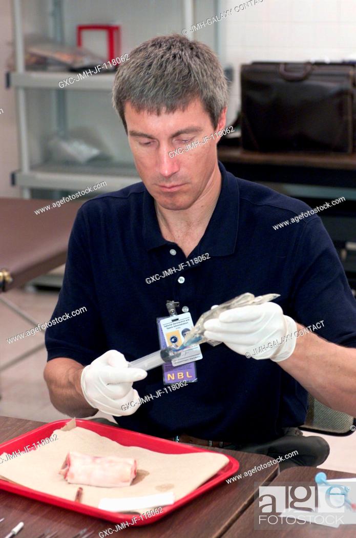Stock Photo: Cosmonaut Sergei K. Krikalev, Expedition 11 commander representing Russia's Federal Space Agency, participates in medical training at Johnson Space Center (JSC).