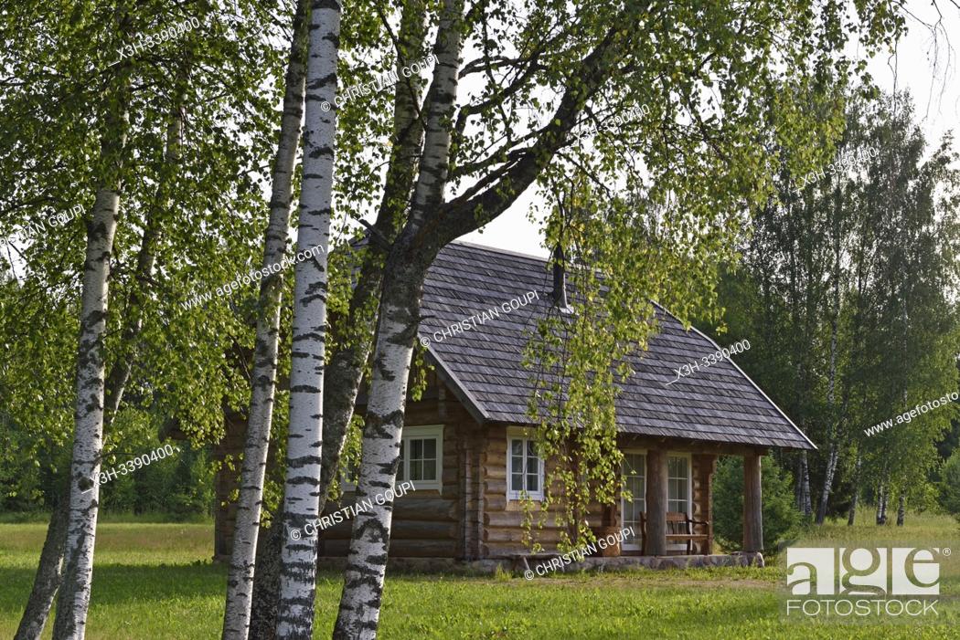 Stock Photo: log house, Miskiniskes rural accommodations, Aukstaitija National Park, Lithuania, Europe.
