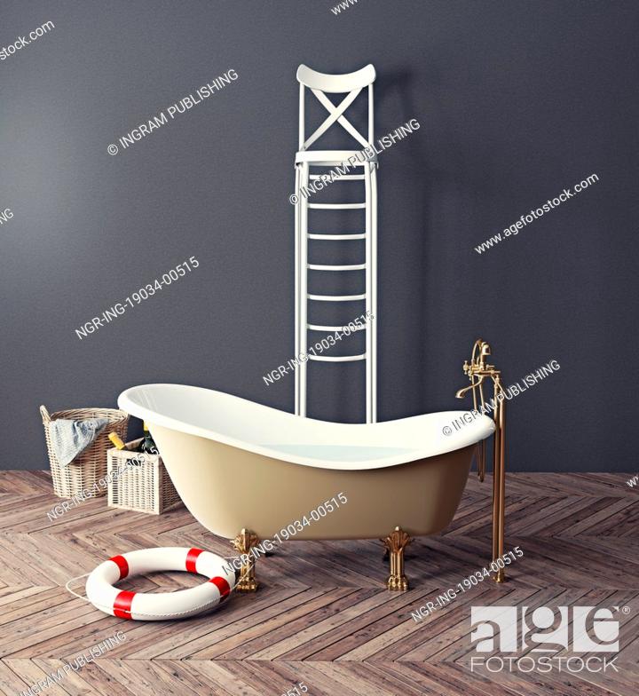 Stock Photo: bizarre bathroom interior. 3d concept.