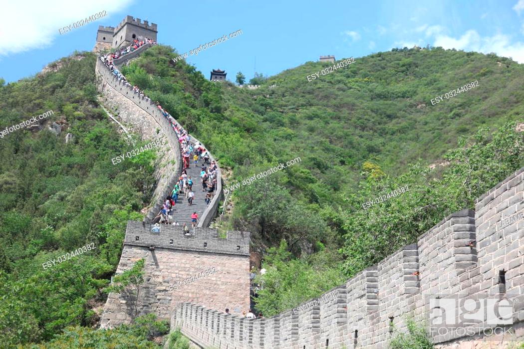 Stock Photo: BEIJING - JUNE 12: Visitors walks on the Great Wall of China on June 12 2012. Four million people visits the great wall each year.