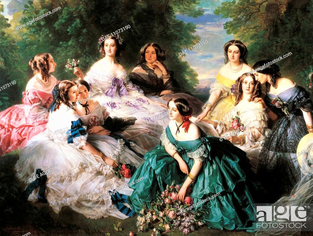 Stock Photo: Eugenia de Montijo (Granada, 1826 - Madrid, 1920), Empress of France surrounded by her ladies in waiting. Painting by Franz Xaver Winterhalter (1805-1873).