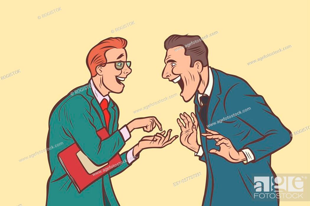 two businessmen talking and laughing. Friends joke. Comic cartoon pop art  retro vector illustration..., Stock Vector, Vector And Low Budget Royalty  Free Image. Pic. ESY-057737391 | agefotostock