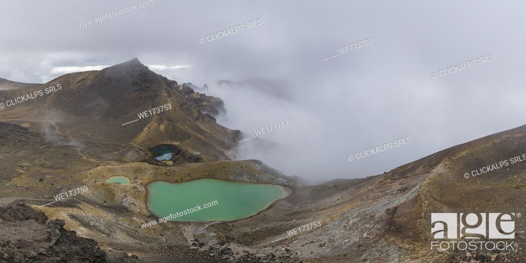 Stock Photo: Emerald Lakes shot from Red Crater. Tongariro Alpine Crossing, Tongariro NP, Waikato region, North Island, New Zealand.
