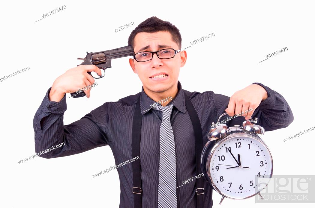 Funny businessman with clock and gun, Stock Photo, Picture And Royalty Free  Image. Pic. WR1973470 | agefotostock