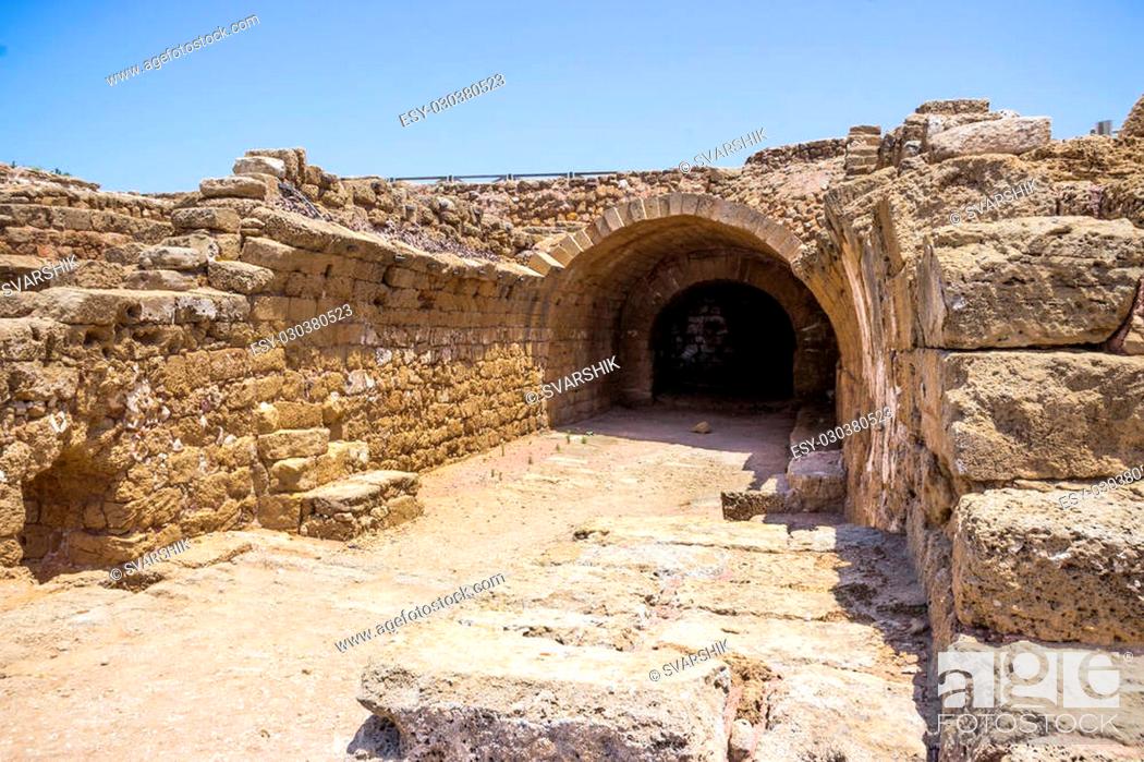 Stock Photo: Fragment of buildings inside in the ruined city of Caesarea in Israel.