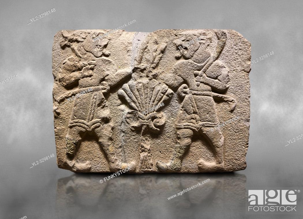 Stock Photo: Aslantepe Hittite relief sculpted orthostat stone panel of Lion Men. Limestone, 1399-1301 BC. Anatolian Civilizations Museum, Ankara, Turkey. .