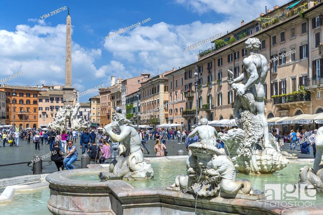 Stock Photo: Fontana del Moro at Piazza Navona, Rome, Lazio, Italy, Europe.