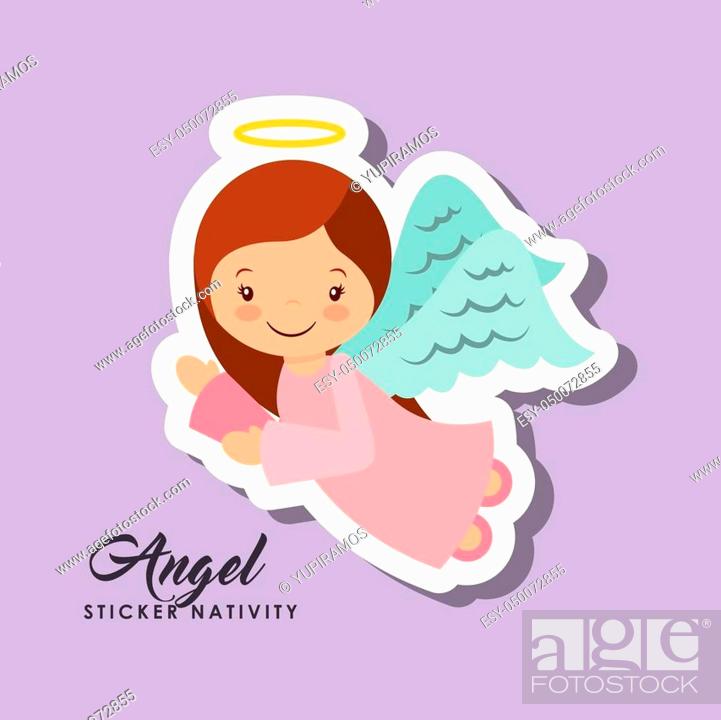 cartoon cute angel character over purple background. sticker nativity  design, Stock Vector, Vector And Low Budget Royalty Free Image. Pic.  ESY-050072855 | agefotostock