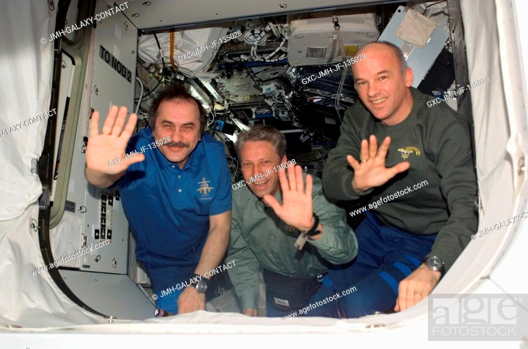 Stock Photo: Cosmonaut Pavel V. Vinogradov (left), Expedition 13 commander representing Russia's Federal Space Agency; European Space Agency (ESA) astronaut Thomas Reiter.