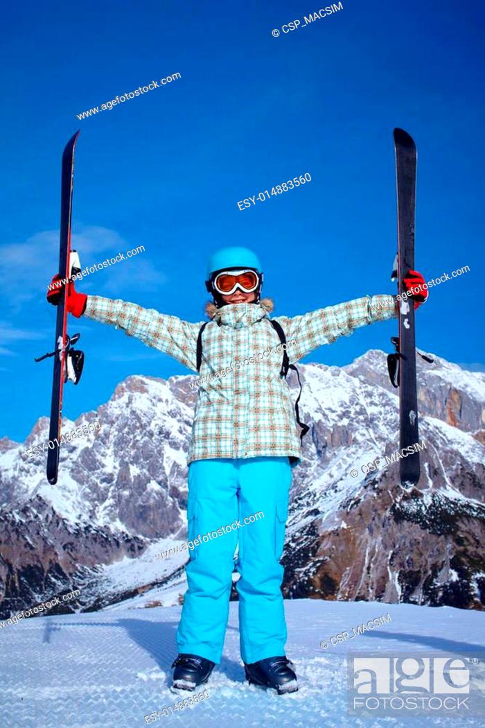 Stock Photo: Girl has a fun on ski.