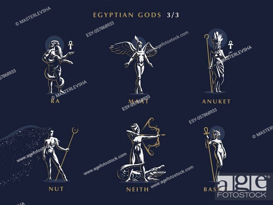 Stock Vector: Egyptian gods. Set of vector emblems. Vector illustration.