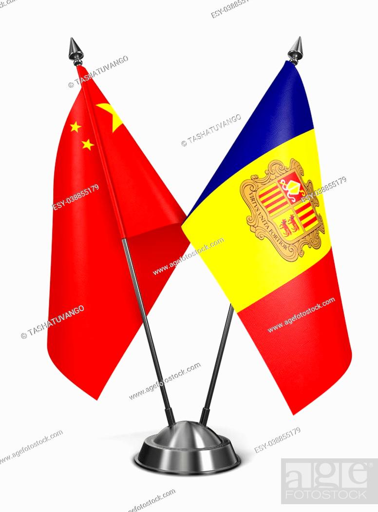 Stock Photo: China and Andorra - Miniature Flags Isolated on White Background.