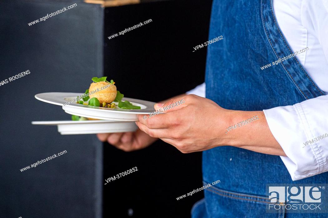 Stock Photo: Illustration picture shows one of the dishes served to King Philippe - Filip of Belgium during a royal visit to the 'Instroom Academy' in Antwerp.