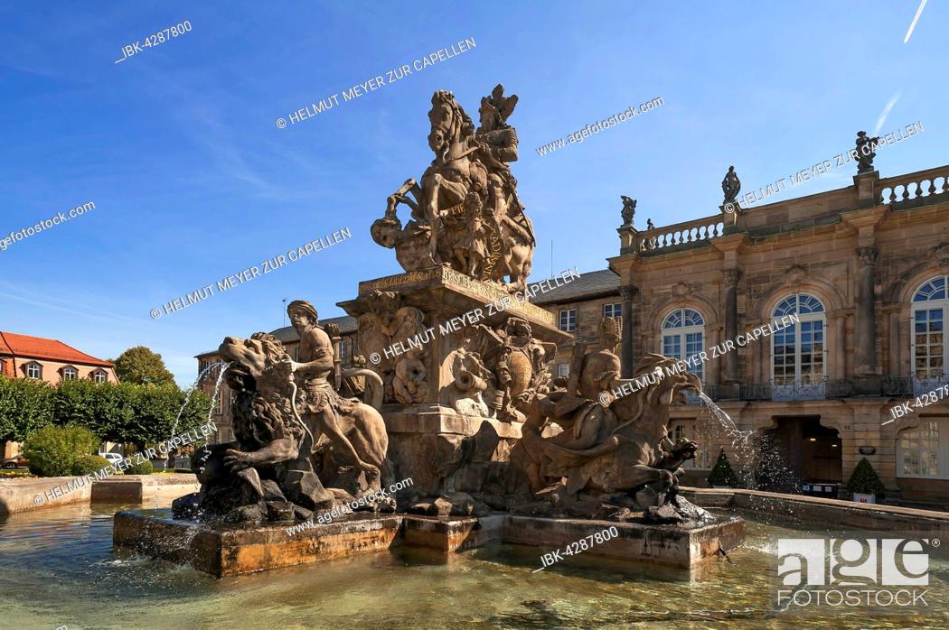 Stock Photo: Margrave Fountain in front of New Palace, Bayreuth, Upper Franconia, Bavaria, Germany.