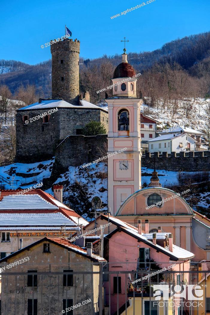 Stock Photo: Winter view of ligurian village of Campo Ligure, registered to.