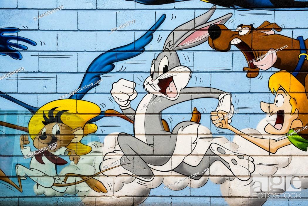 Painted house wall with cartoon characters, Speedy Conzales, Bugs Bunny,  Graffiti, Stock Photo, Picture And Royalty Free Image. Pic. IBK-4935797 |  agefotostock