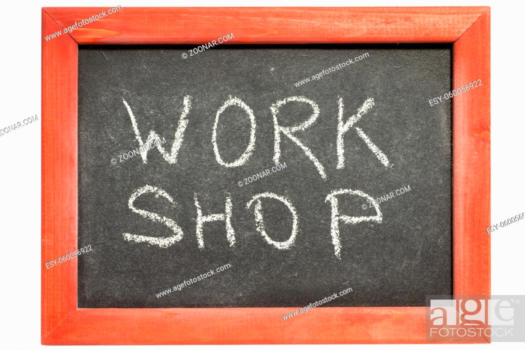 Stock Photo: workshop word handwritten on vintage blackboard.