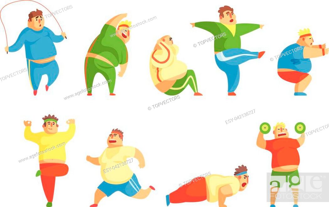 Funny Chubby Man Character Doing Gym Workout Set Of Illustrations, Stock  Vector, Vector And Low Budget Royalty Free Image. Pic. ESY-042138727 |  agefotostock
