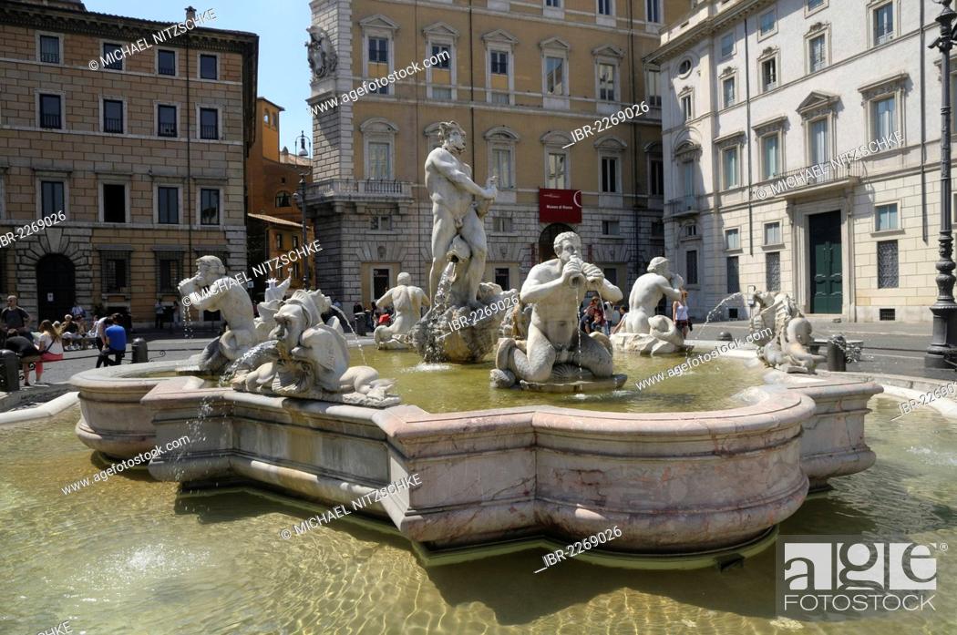 Stock Photo: Fontana del Moro Fountain, Piazza Navona, Rome, Italy, Europe.