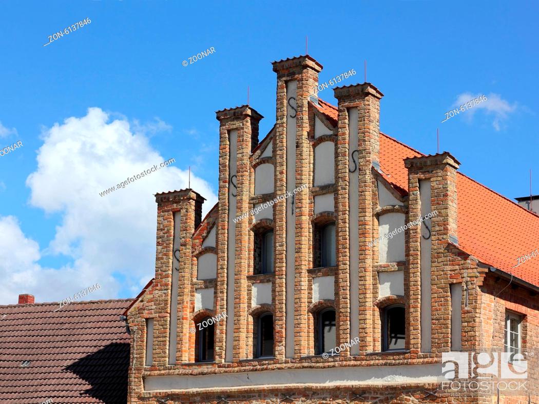 Gothic crow-stepped gable in Anklam, Stock Photo, Picture Rights Managed Image. Pic. ZON-6137846 agefotostock