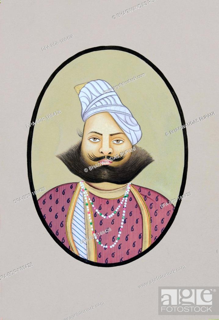 Stock Photo: Miniature painting of Maharaja Raghunath Singh Bahadur Pratapgarh.