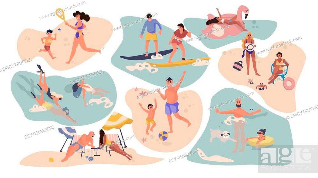 People beach activities. Cartoon characters on summer vacation, Stock  Vector, Vector And Low Budget Royalty Free Image. Pic. ESY-056832092 |  agefotostock