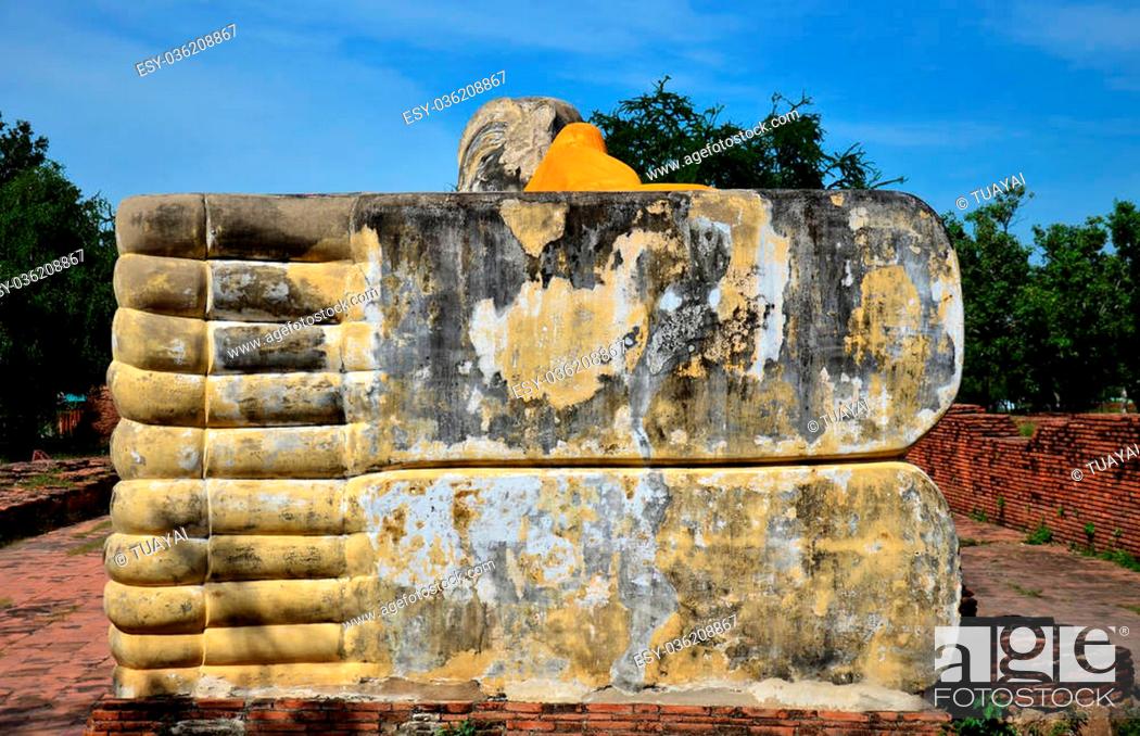 Stock Photo: Reclining Buddha of Wat Lokayasutharam Temple in Ayutthaya Thailand.