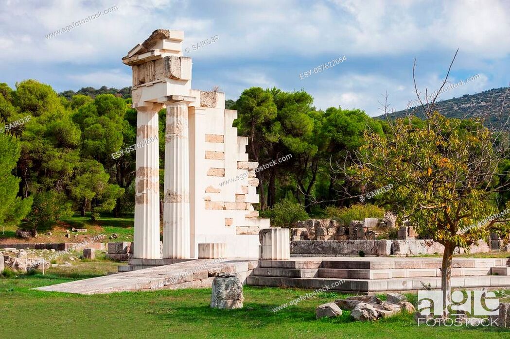 Stock Photo: The Sanctuary Of Asklepios ruins at the Epidaurus in Greece. Epidaurus is a ancient city dedicated to the ancient Greek God of medicine Asclepius.