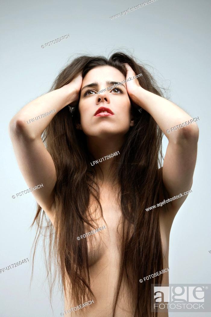 Topless Caucasian woman with hair covering breast, Stock Photo, Picture And  Royalty Free Image. Pic. LPX-U17260481 | agefotostock