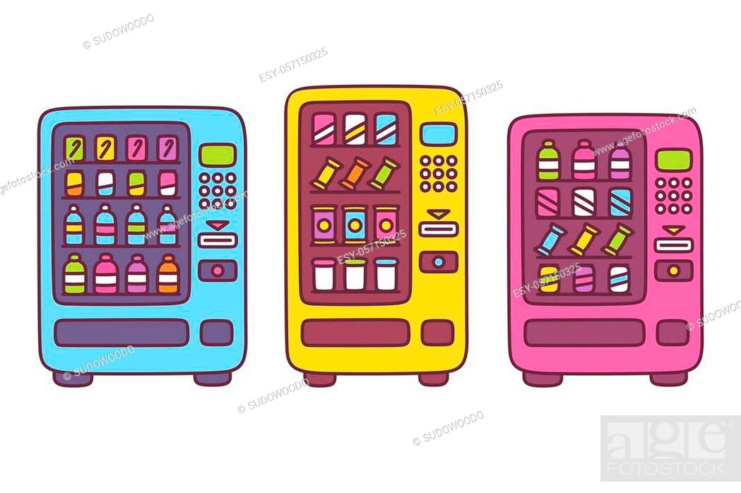 Cute cartoon vending machine drawing set. Automated snack food machines  with drink bottles, Stock Vector, Vector And Low Budget Royalty Free Image.  Pic. ESY-057150325 | agefotostock