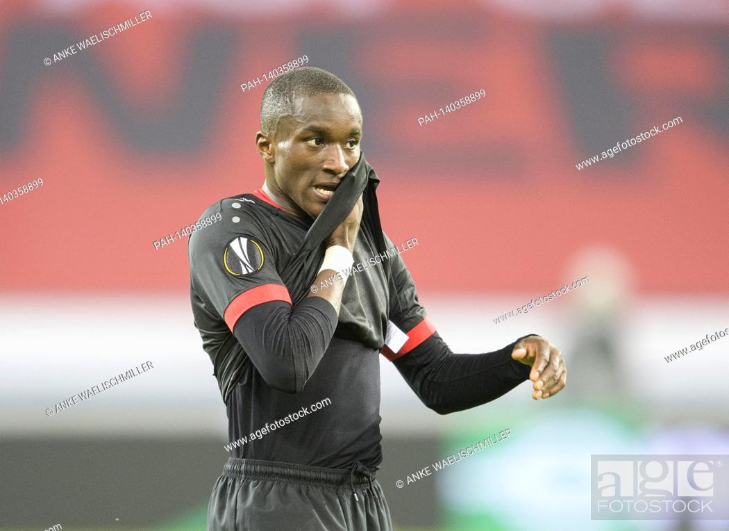 Stock Photo: Moussa DIABY (LEV) gesture, gesture, wipes his face, Soccer Europa League, Round of 32 return match, Bayer 04 Leverkusen (LEV) - Young Boys Bern 0: 2.