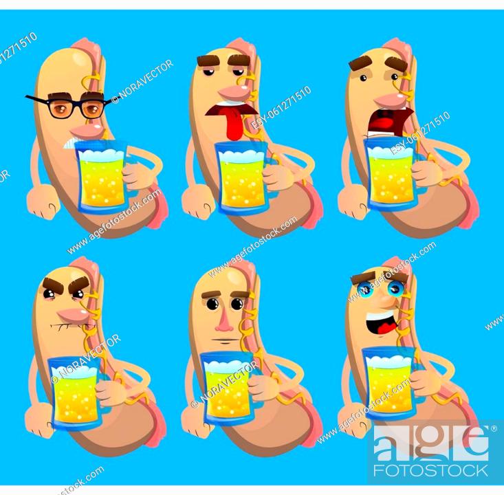 Hot Dog drinking beer. American fast food as a cartoon character with face,  Stock Vector, Vector And Low Budget Royalty Free Image. Pic. ESY-061271510  | agefotostock